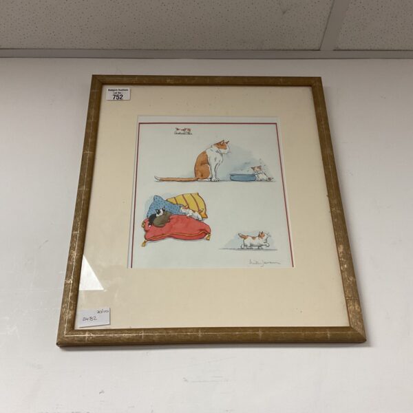 Anita Jeram watercolour painting of a cat and her kittens.