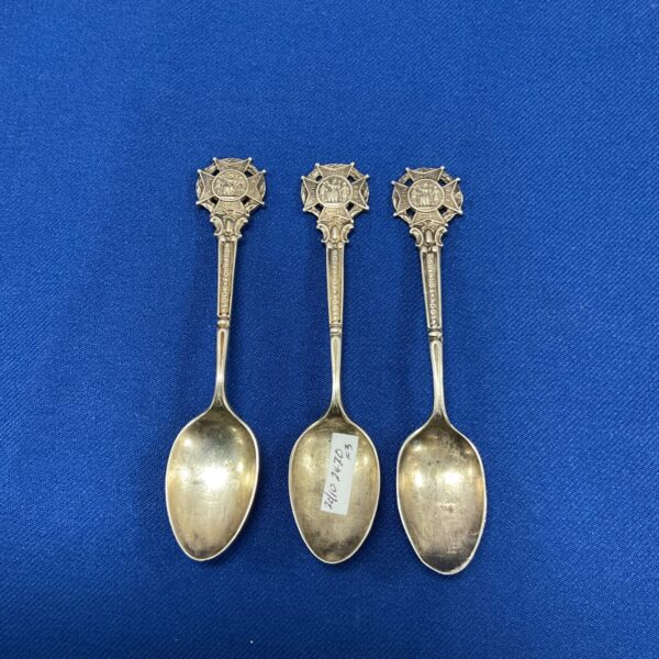 Antique silver miniature rifle club spoons, hallmarked sterling silver.
