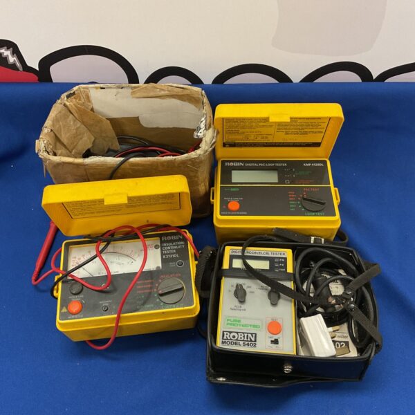Vintage Robin electrical test meters lot, including models 599, 500, and 501.