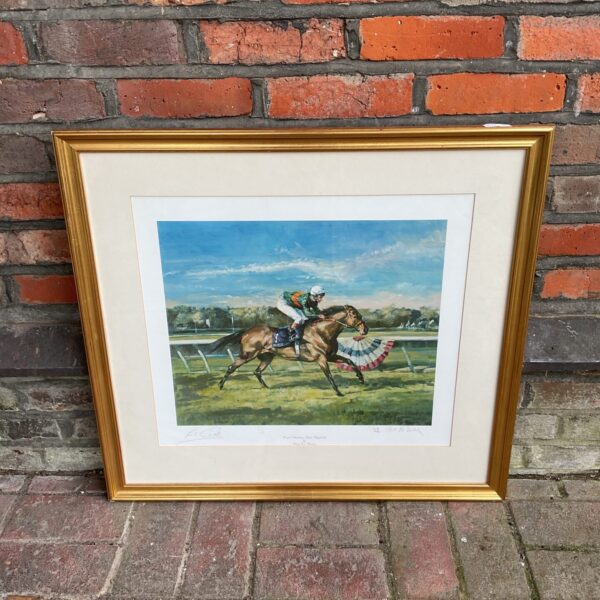 Signed Lester Piggott limited edition Royal Academy print by Claire Eva Burton.