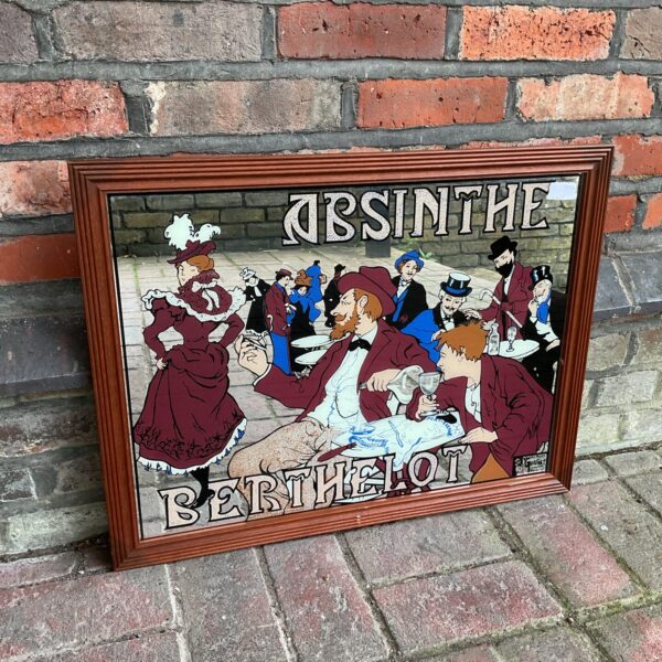 Vintage Absinthe Berthelot pub mirror with colourful lithograph.