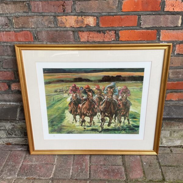 Vibrant Claire Eva Burton horse racing print, limited edition numbered 535/600.