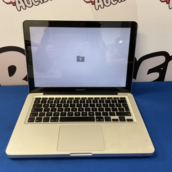 Front view of Apple Macbook Pro A1278 laptop with screen on.