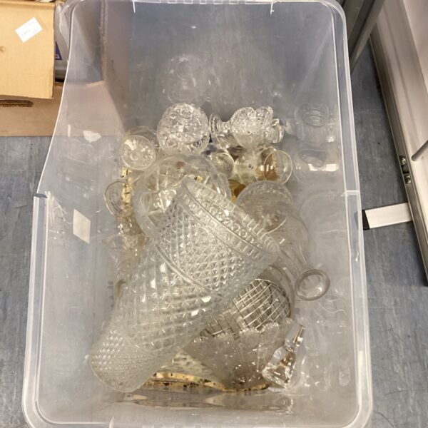 Collection of vintage cut glass crystal decanters and vases.