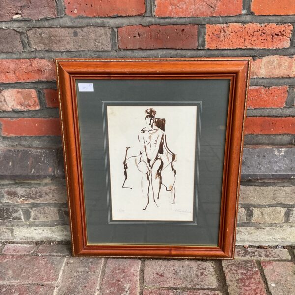 Vintage Pieter Vanderbeek portrait of a seated female in mixed media.