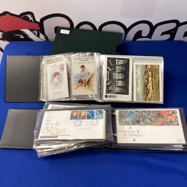 Two folders of postcards & stamps
