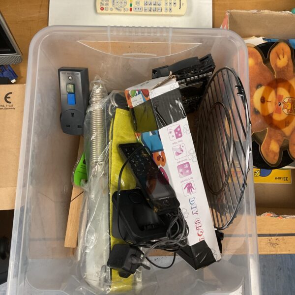 Mixed lot of household goods including a Panasonic phone and hard drive.