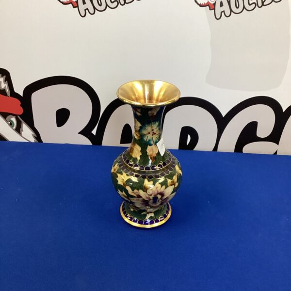 Intricate floral cloisonné vase with vibrant enamel detailing.
