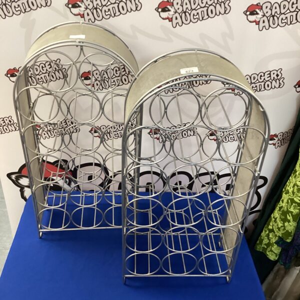Metal seventeen bottle wine holder for display and storage.