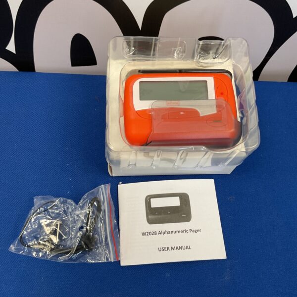 New W2028 alphanumeric pager in original packaging.