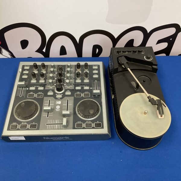 Numark Total Control DJ controller with Ion Duo Deck record player.