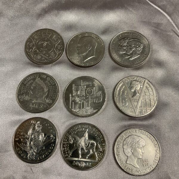 Collection of six commemorative £5 Diana Princess of Wales coins.