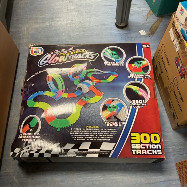 Flexible glow tracks set with colourful pieces for car play.