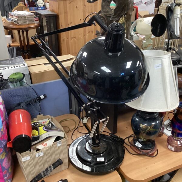 Large black anglepoise style lamp in found condition.