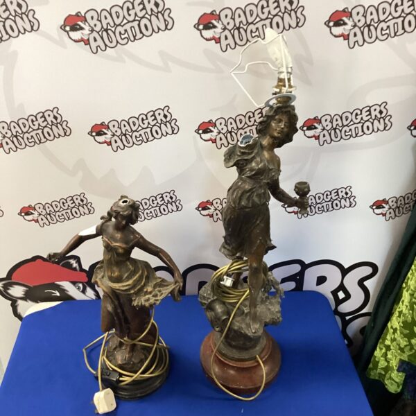 Pair of vintage spelter lady lamps needing restoration.