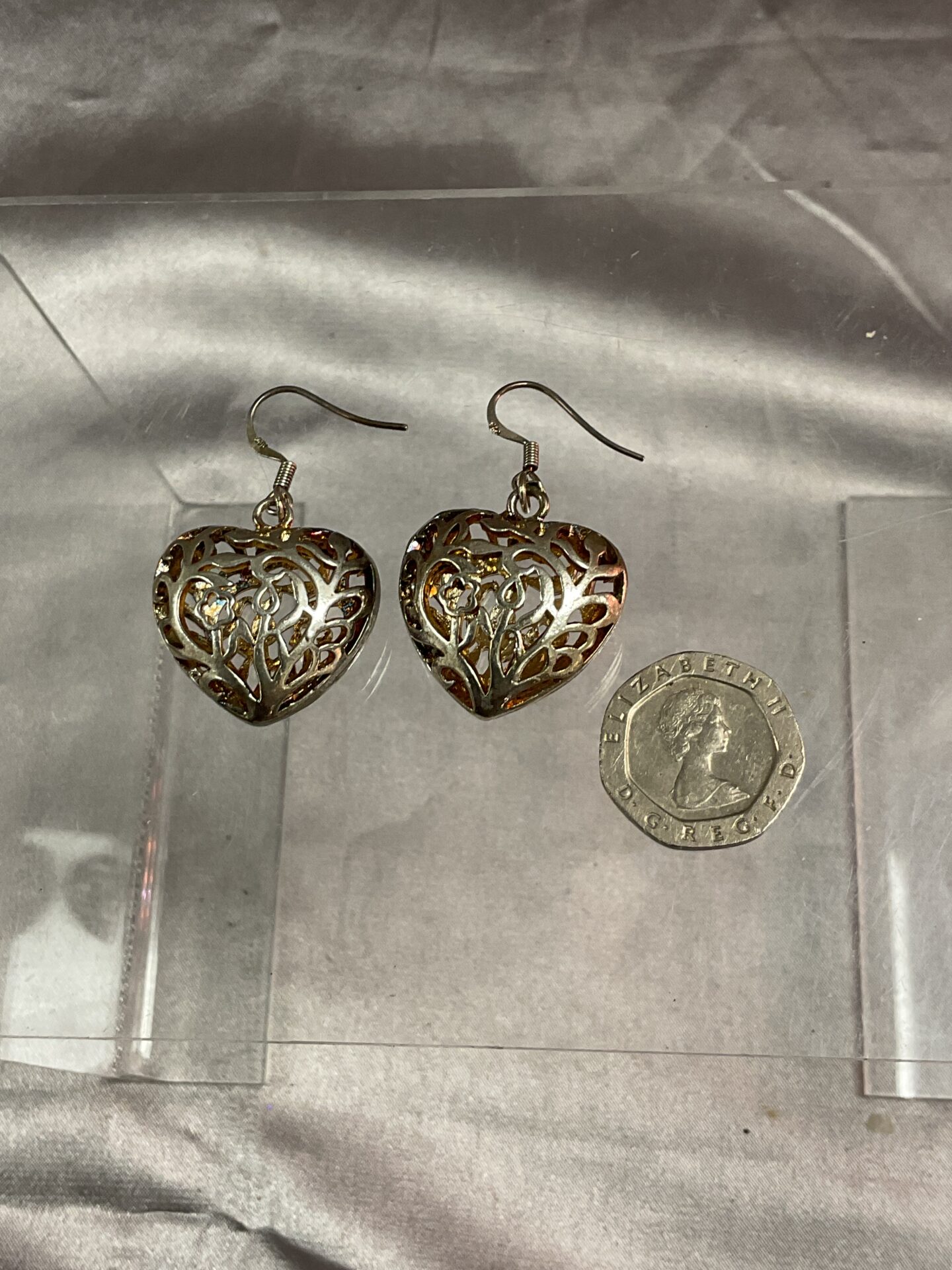 838 Pair of large 925 Silver Heart Earrings