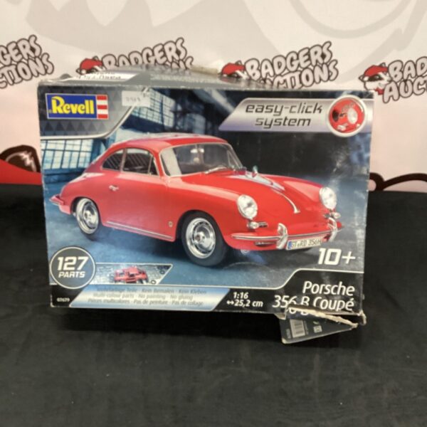 Vintage Revell Porsche 356B Coupe model kit with 127 parts.