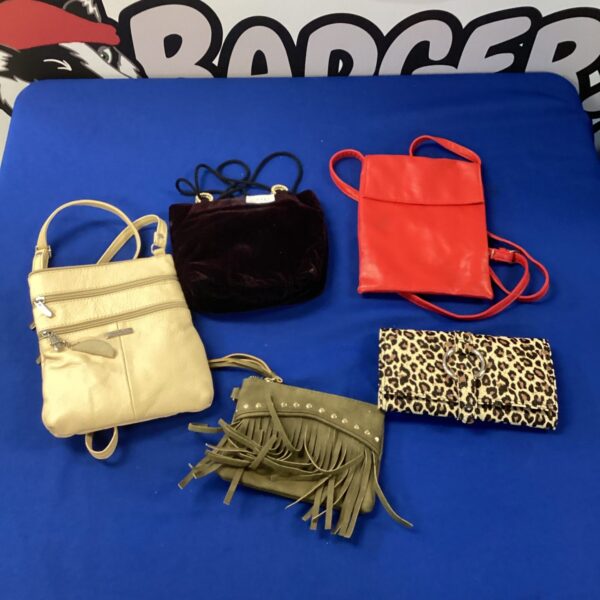 Ladies handbags and clutches lot, vintage fashion accessories collection.