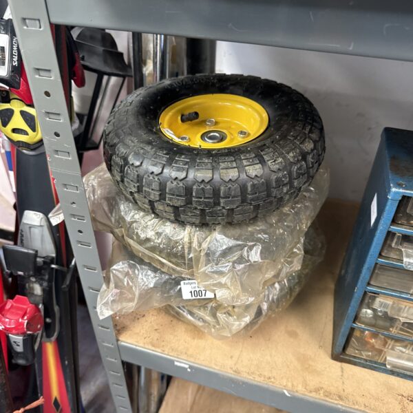 New 4.10/3.50-4 wheelbarrow wheels and tyres for garden use.