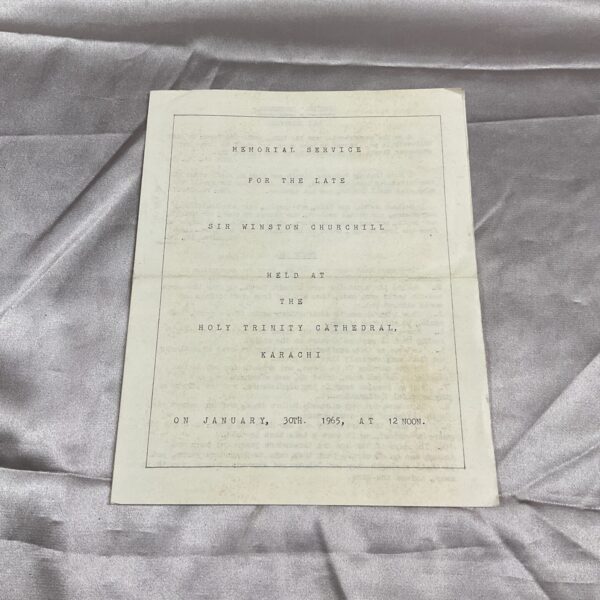 Front of the Sir Winston Churchill memorial service sheet from Karachi.