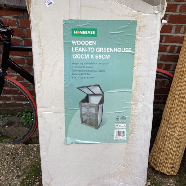 Homebase wooden lean-to greenhouse in unopened box.