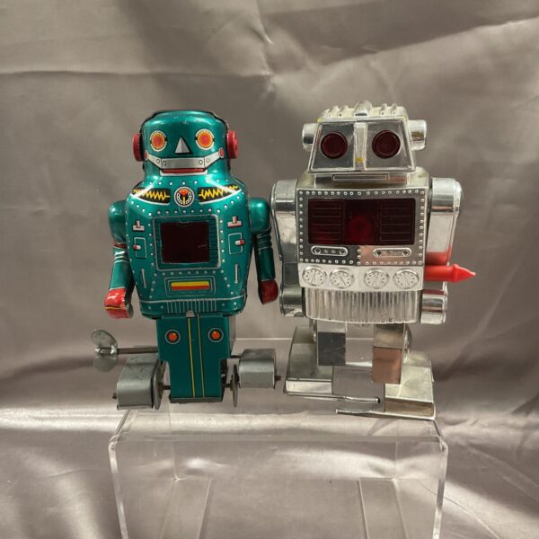 Vibrant green vintage tinplate robot made in Japan.