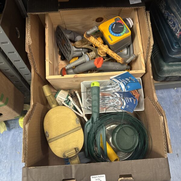 Mixed lot of garden tools and accessories for outdoor use.