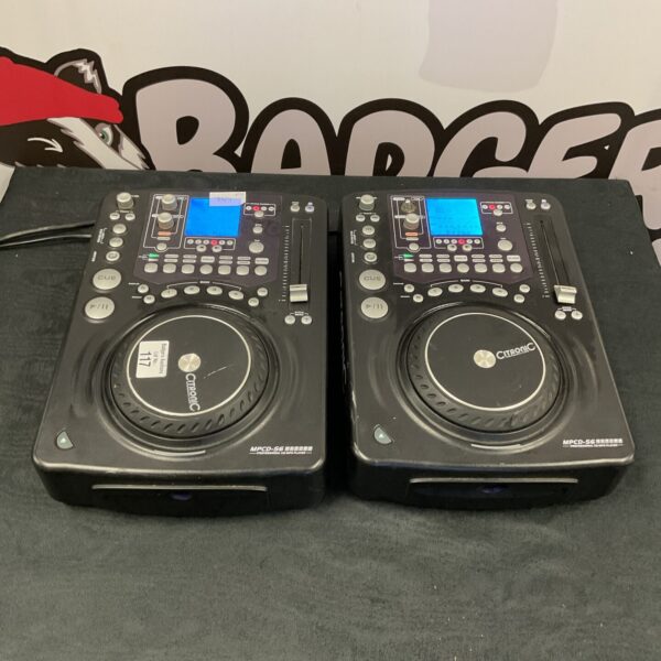 Pair of Citronic MPCD-56 CDJ turntables for DJing and music playback.