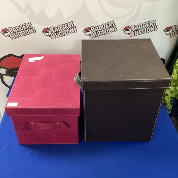 Pair of dark leather storage boxes, vintage style.
