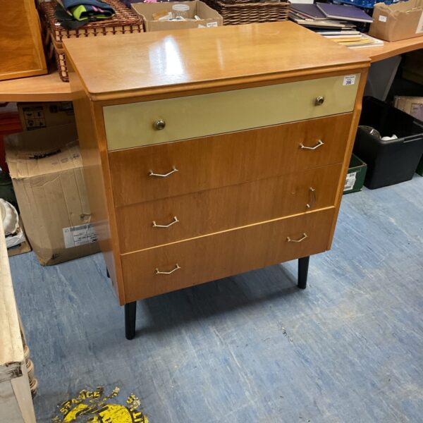 Vintage mid-century teak chest of drawers with three drawers.