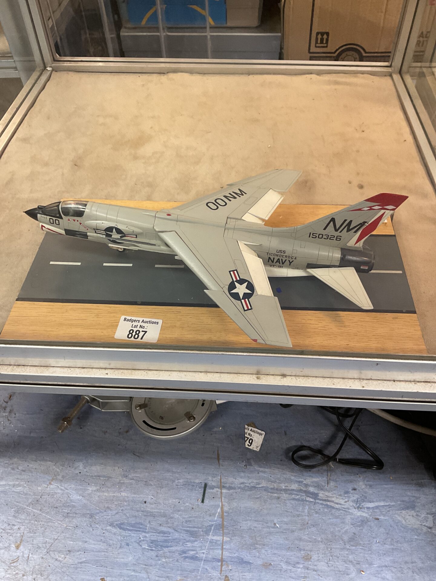 887 Us Navy crusader 12” model fighter jet on flight deck stand