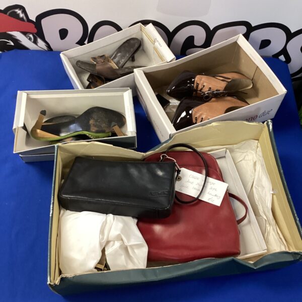 Vintage handbags and shoes lot including Mono Due and Nine West.