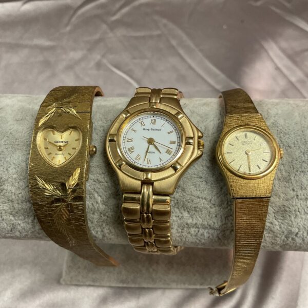 Ladies wristwatches lot featuring gold-toned Krug Baumen, Geneve, and Seiko.