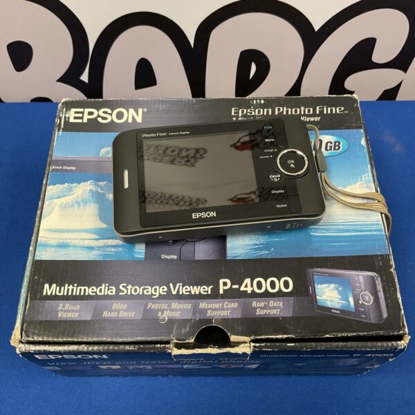 Epson P-4000 multimedia viewer with 3.8-inch screen.