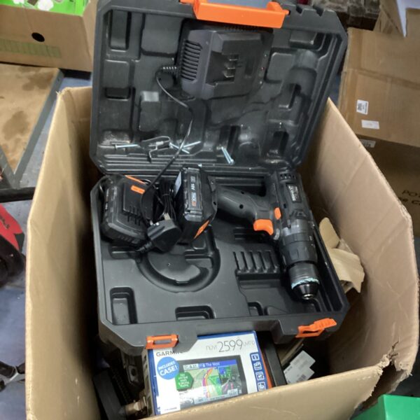 Ryobi battery drill and tool set in a carrying case.