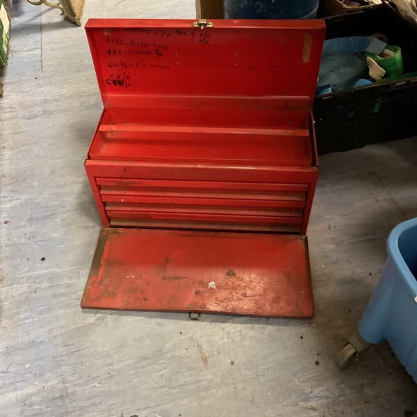 Vintage metal mechanics toolbox, model V80-1, empty for tool storage.
