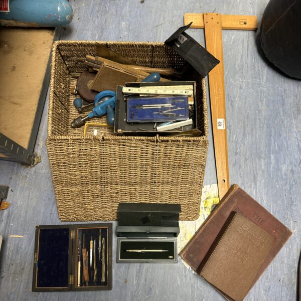 Vintage lot of drafting tools and DIY books for collectors.