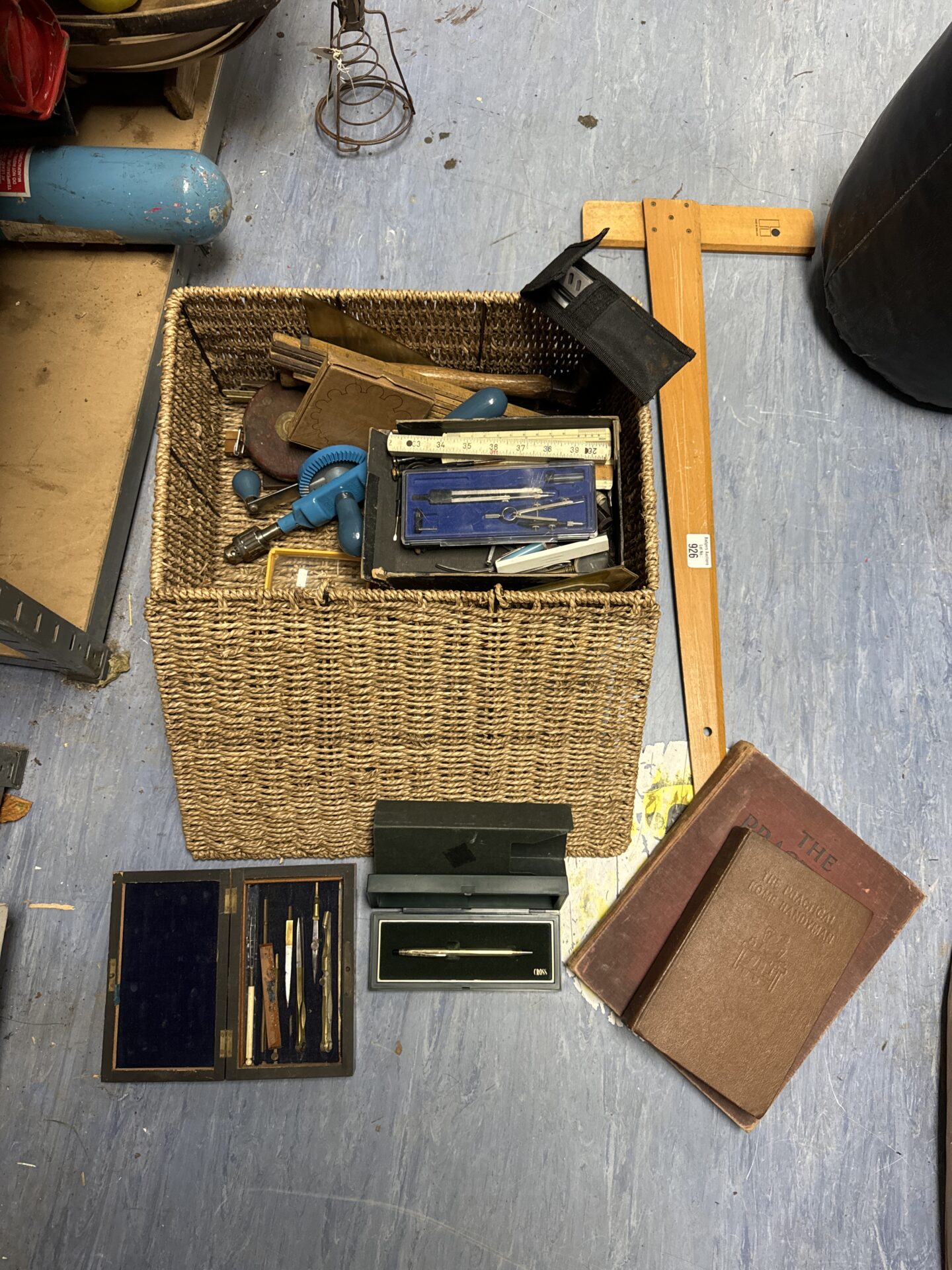 926 Selection of vintage draftmans tools & diy books inc cross pen