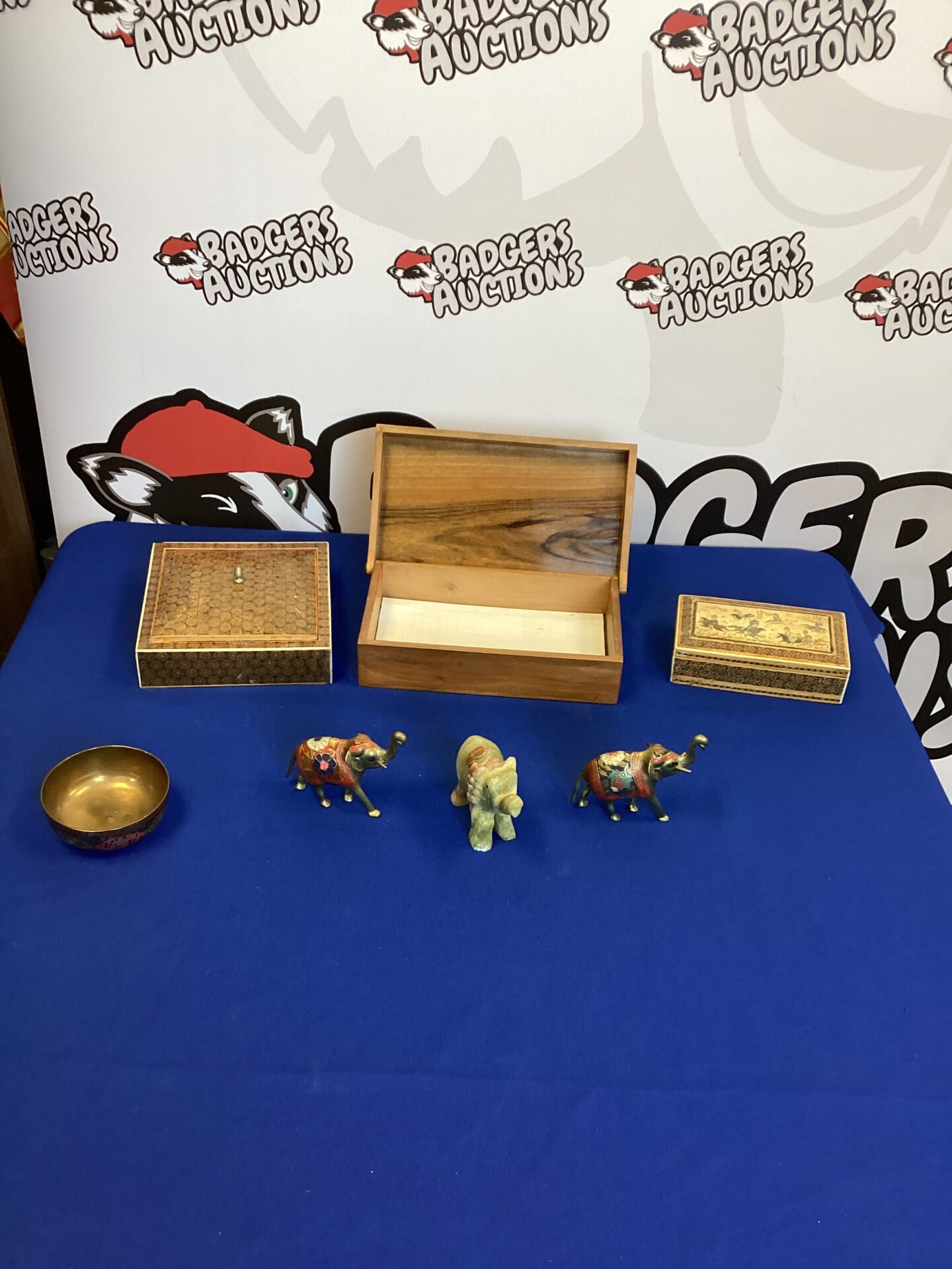 256 Selection of Japanese design trinket boxes and elephant figurines