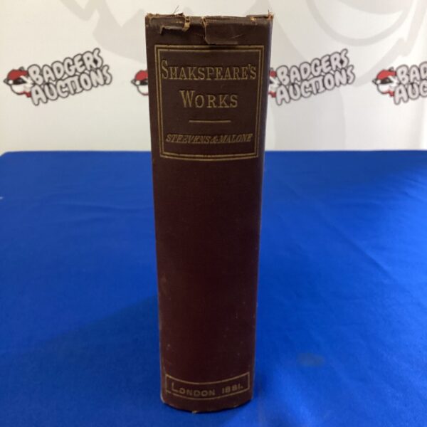 Antique cover of Steevens & Malone Shakespeare Works book.
