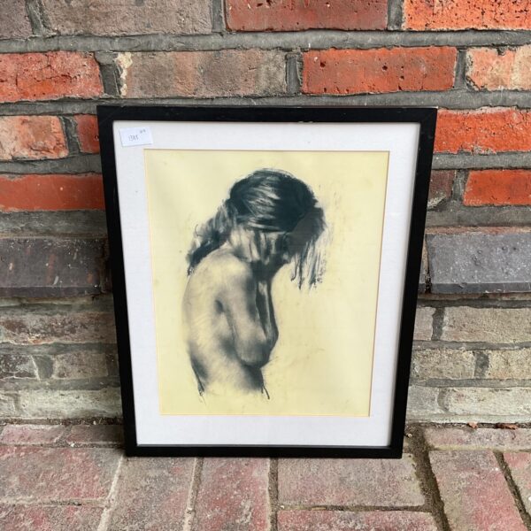 Framed Charlie Mackesy nude print, delicate figurative art.