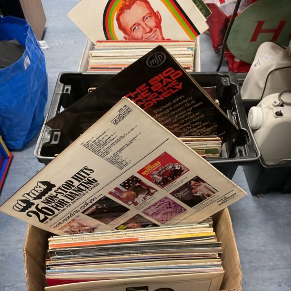 Vintage vinyl record lot including Bing Crosby LPs.