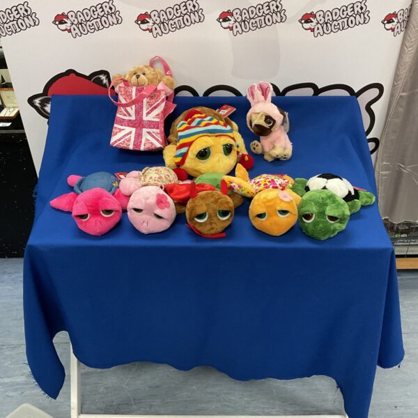 Li’l Peepers collection with Pugsey dog and London bear plush toys.