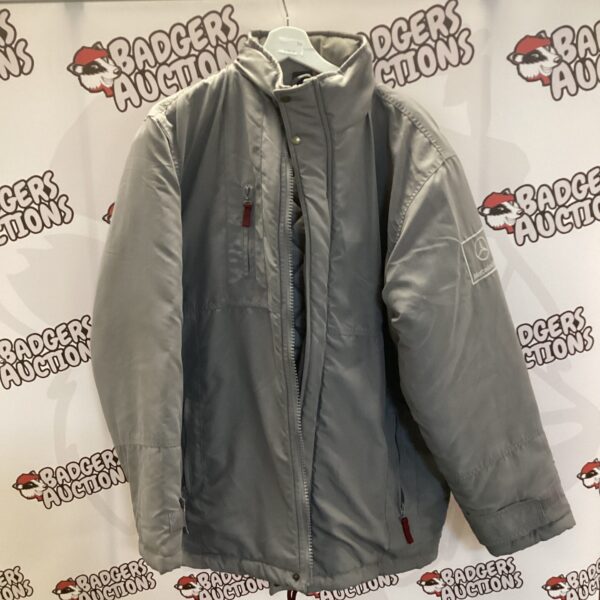 Grey Mercedes-Benz jacket size L, branded outdoor wear.