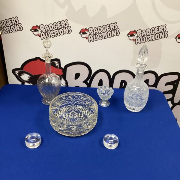 Intricate vintage cut glass fruit bowl on display.