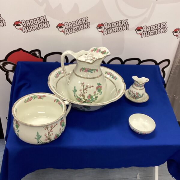 Antique John Maddock bed chamber set with floral design.