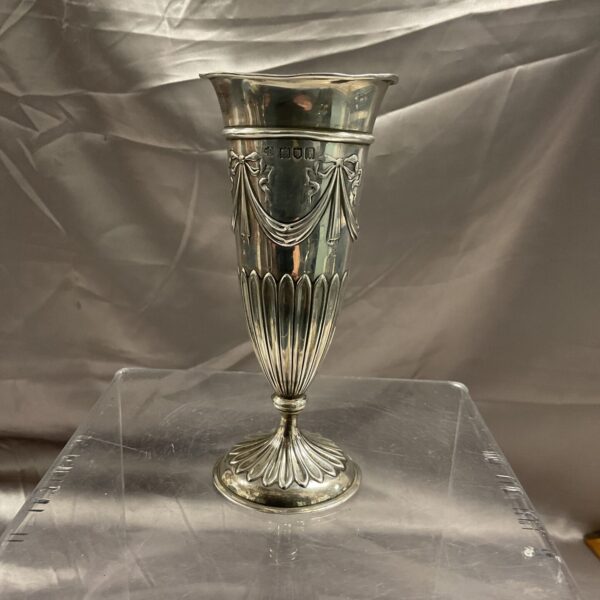 Hallmarked silver urn vase, antique decorative silver.