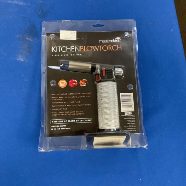 Masterclass kitchen blowtorch with adjustable flame and butane gas.
