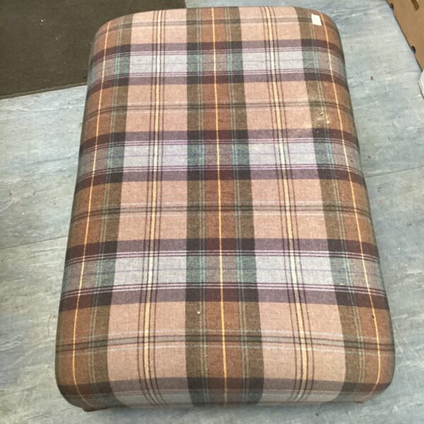 Large vintage tartan footstool, patterned upholstery, home decor.