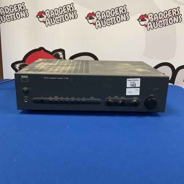 Vintage NAD C340 stereo amplifier, front view.